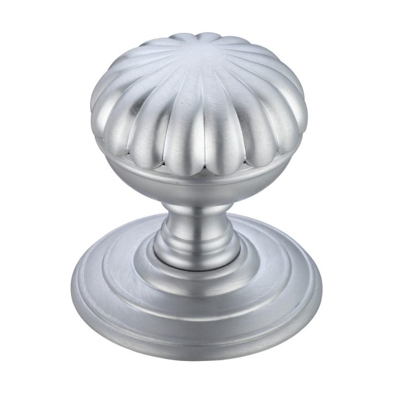 Flower Mortice Knob on Round Rose - Concealed Fix -Satin Chrome