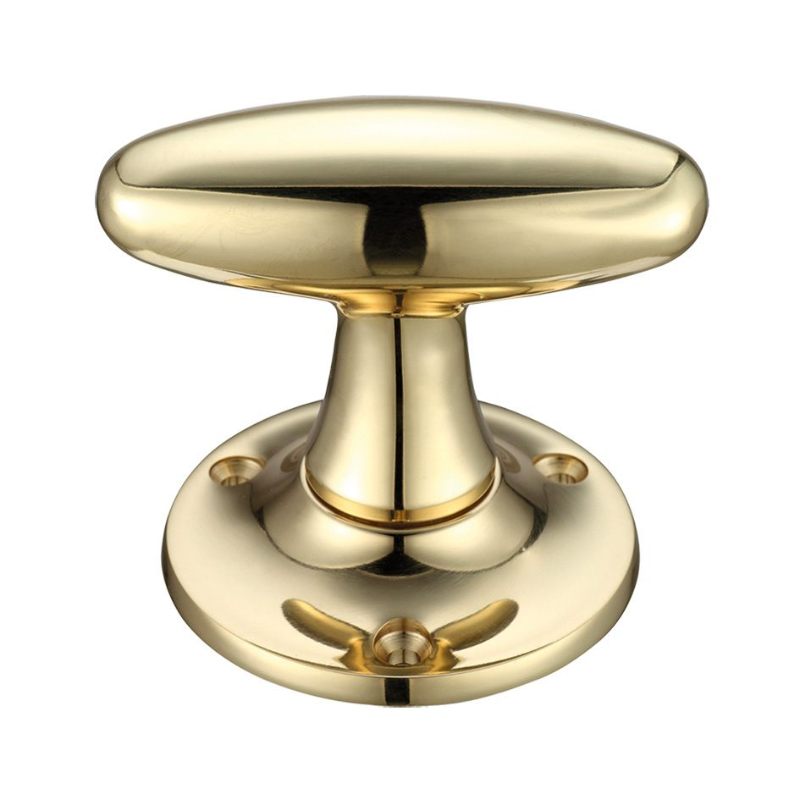 Extended Oval Mortice Knob Furniture 60mm Rose dia.-Polished Brass