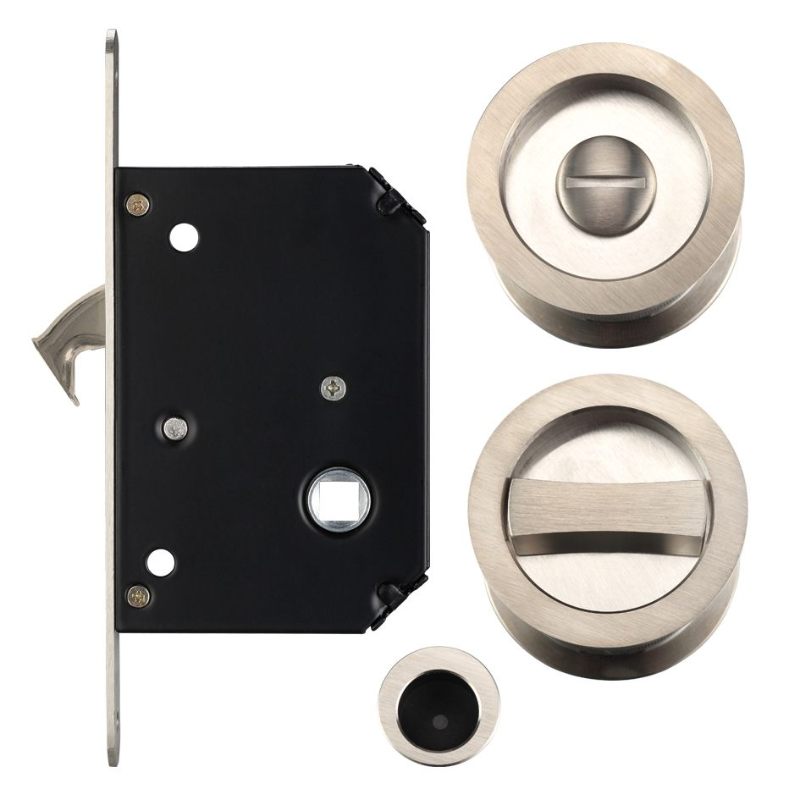 Sliding Door Lock Set - Suitable for 35-45mm Thick Doors-Satin Nickel