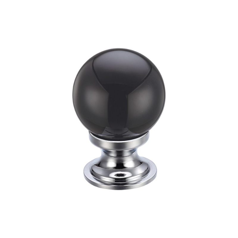 Glass Ball Cabinet Knob - Plain Black 25mm-Polished Chrome / Black Glass