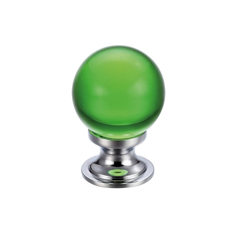 Glass Ball Cabinet Knob - Plain Green 25mm-Polished Chrome / Green Glass