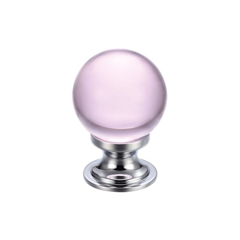Glass Ball Cabinet Knob - Plain Pink 25mm-Polished Chrome / Pink Glass