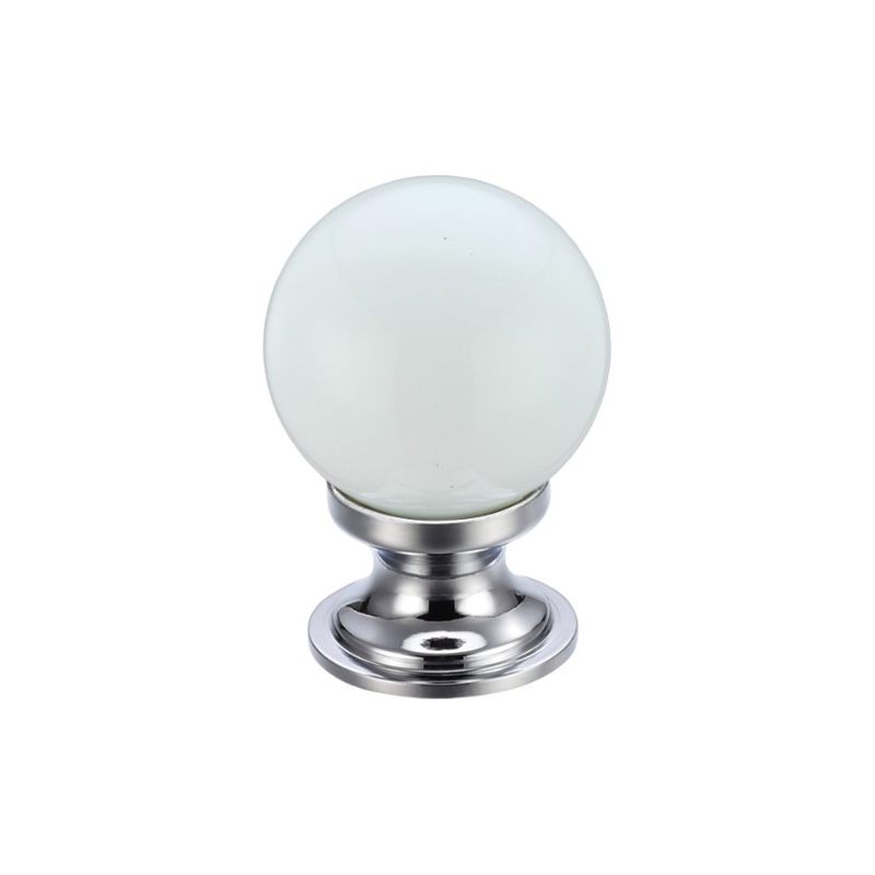 Glass Ball Cabinet Knob - Plain White 25mm-Polished Chrome / White Glass