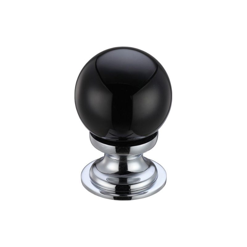 Glass Ball Cabinet Knob - Plain Black 30mm-Polished Chrome / Black Glass