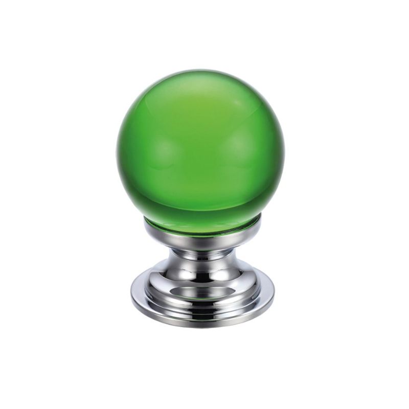 Glass Ball Cabinet Knob - Plain Green 30mm-Polished Chrome / Green Glass