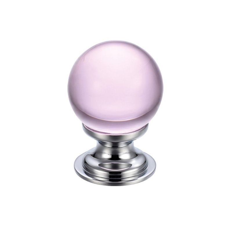Glass Ball Cabinet Knob - Plain Pink 30mm-Polished Chrome / Pink Glass