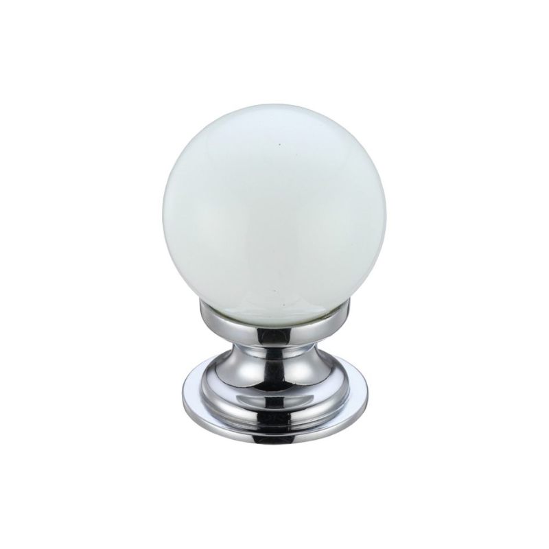Glass Ball Cabinet Knob - Plain White 30mm-Polished Chrome / White Glass