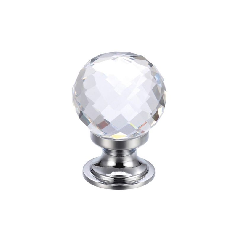 Glass Ball Cabinet Knob - Facetted 25mm-Polished Chrome