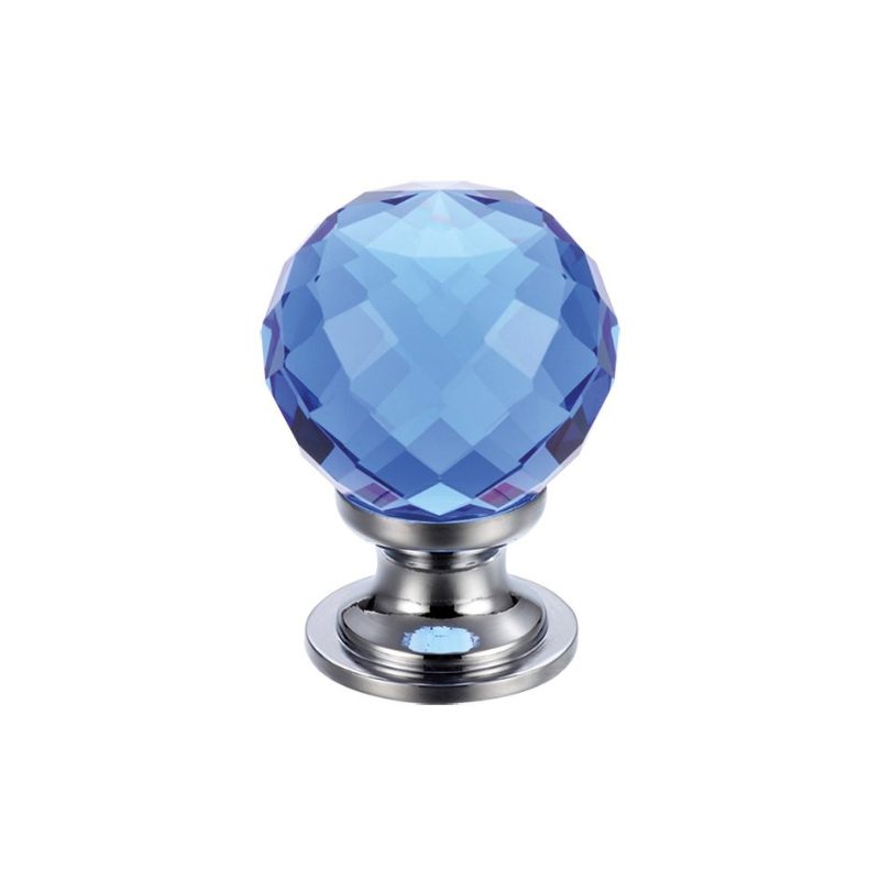 Glass Ball Cabinet Knob - Facetted Blue 25mm-Polished Brass