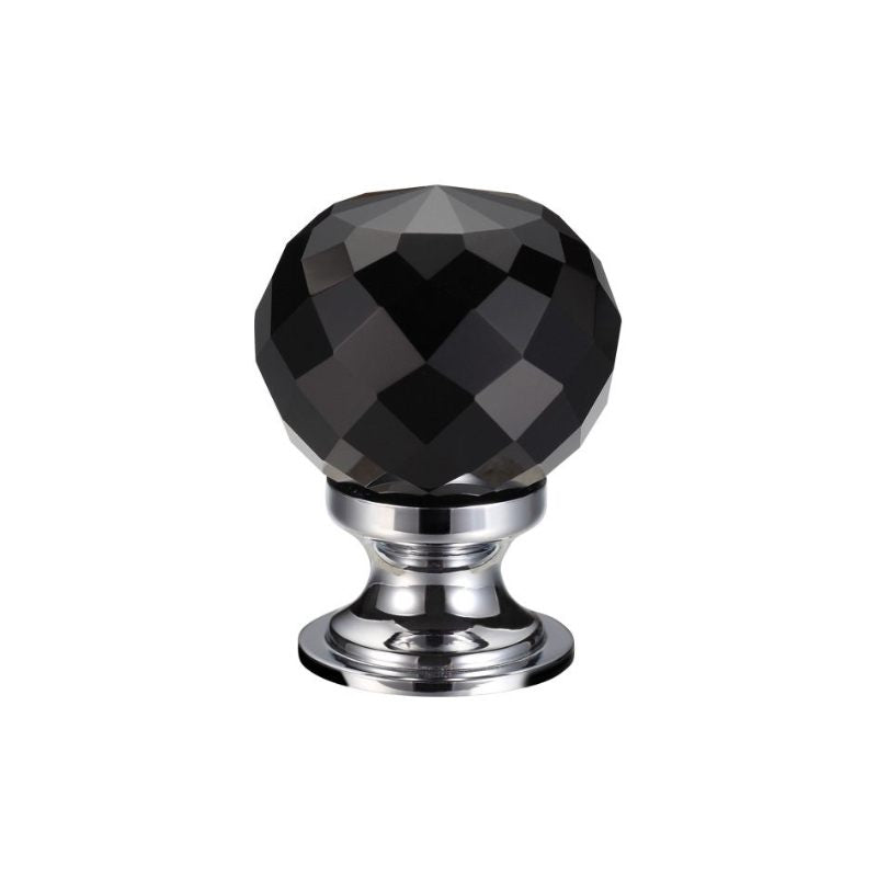 Glass Ball Cabinet Knob - Facetted Black 25mm-Polished Chrome / Black Glass