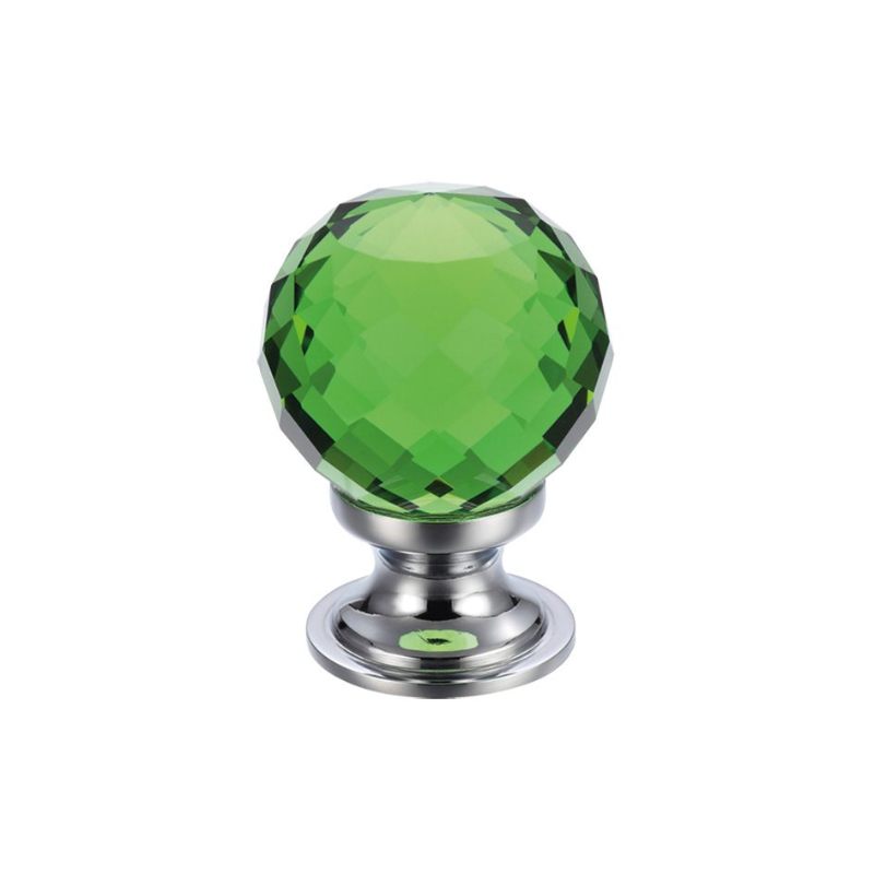 Glass Ball Cabinet Knob - Facetted Green 25mm-Polished Chrome / Green Glass