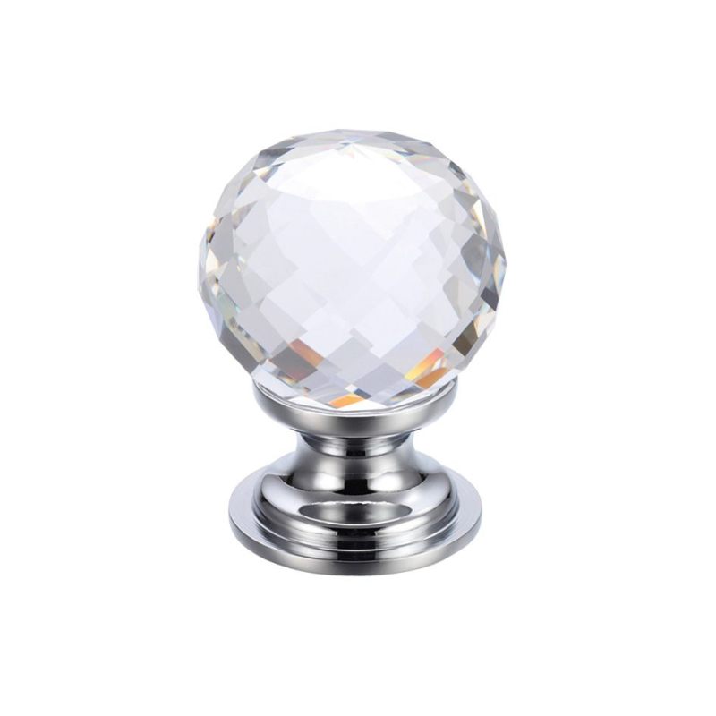 Glass Ball Cabinet Knob - Facetted 30mm-Polished Chrome