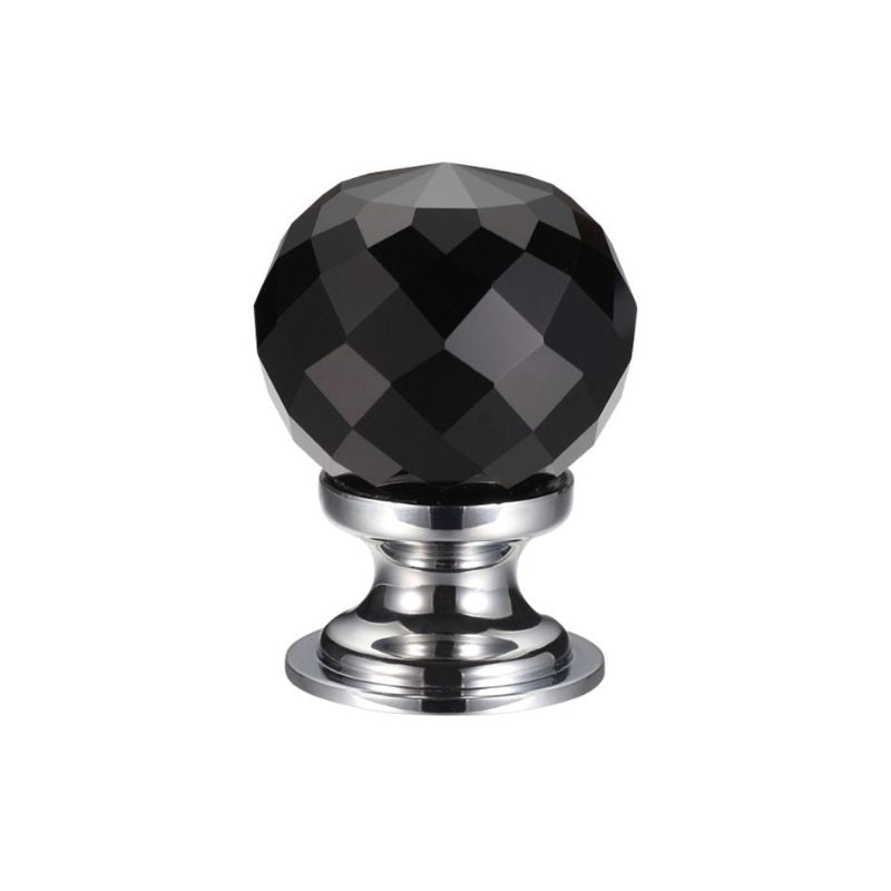 Glass Ball Cabinet Knob - Facetted Black 30mm-Polished Chrome / Black Glass