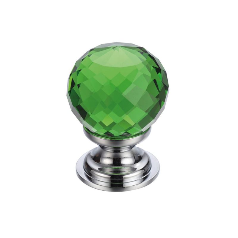 Glass Ball Cabinet Knob - Facetted Green 30mm-Polished Chrome / Green Glass