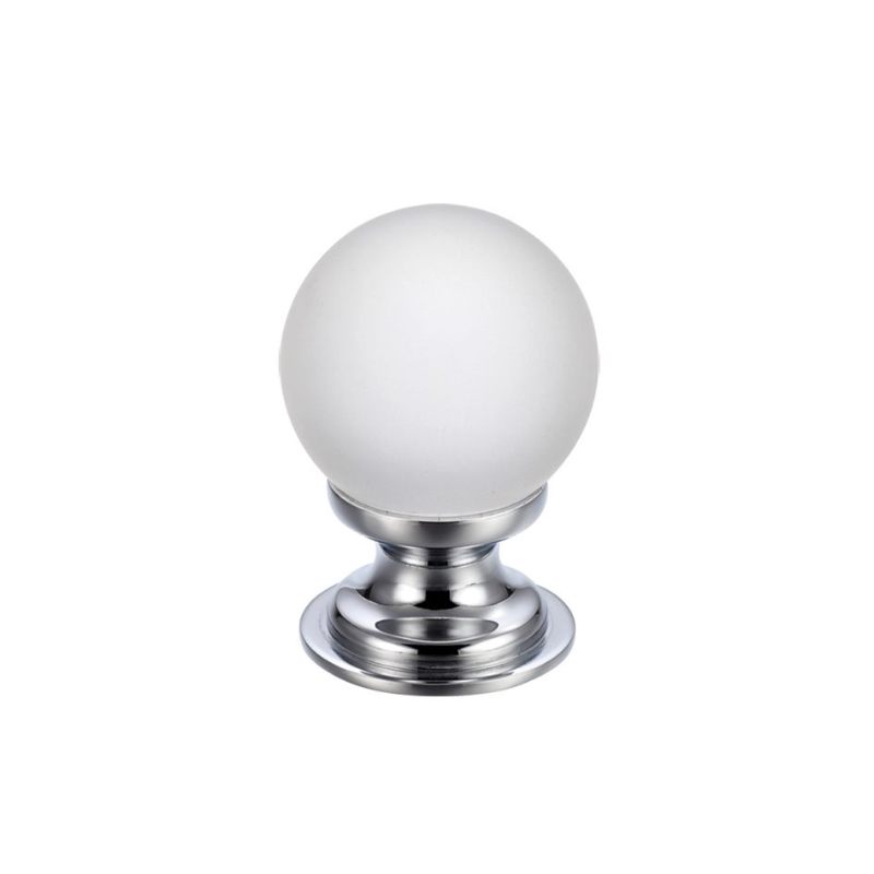 Glass Ball Cabinet Knob - Frosted 25mm-Polished Chrome