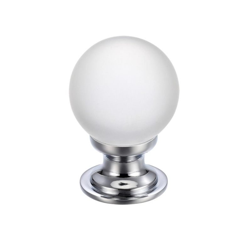 Glass Ball Cabinet Knob - Frosted 30mm-Polished Chrome