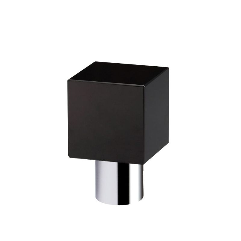 Cube Cupboard Knob - Black 25mm dia.-Polished Chrome / Black Glass