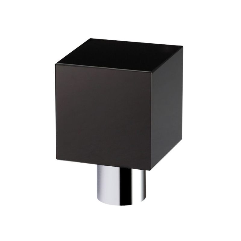 Cube Cupboard Knob - Black 30mm dia.-Polished Chrome / Black Glass