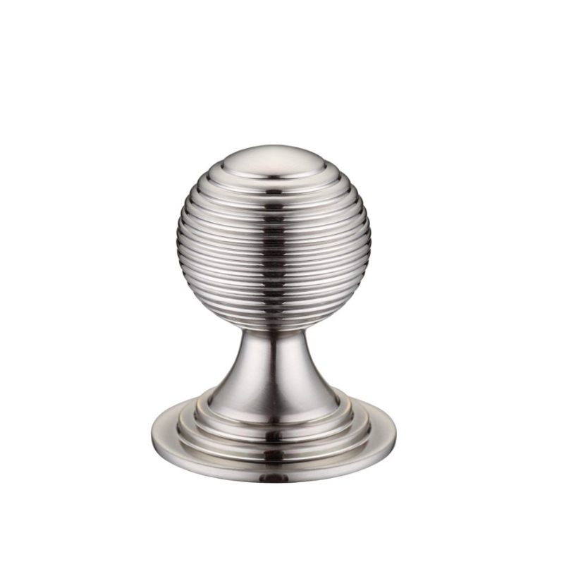 Queen Anne Ringed Knob 32mm rose dia. - Lacquered-Satin Nickel