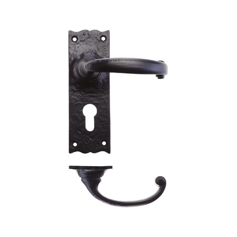 Traditional Lever on Euro Backplate - 6"-Black Antique