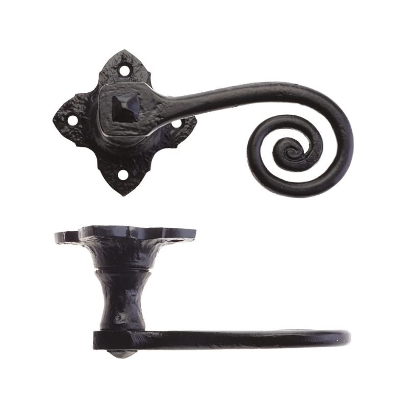 Curly Tail Lever on Square Rose - 2"-Black Antique