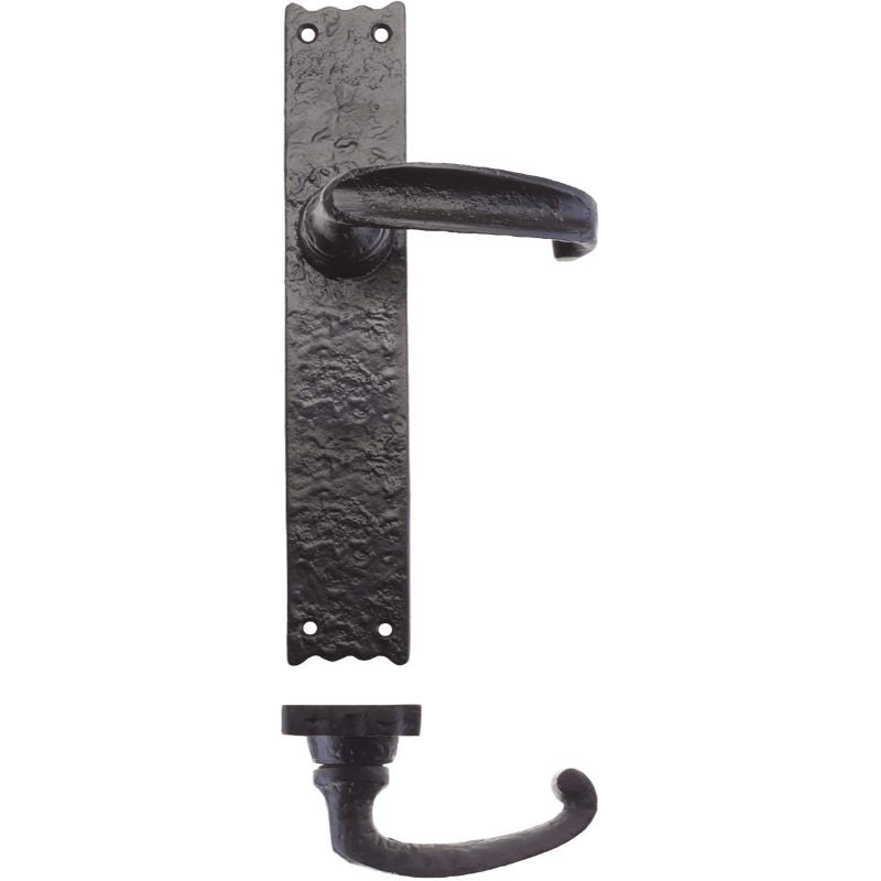 Traditional Lever on Latch Long Backplate - 10"-Black Antique