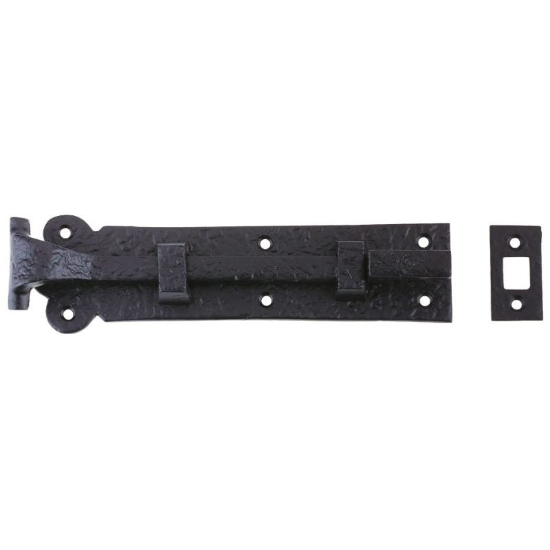 Cranked Plain Door Bolt - 200mm x 48mm-Black Antique