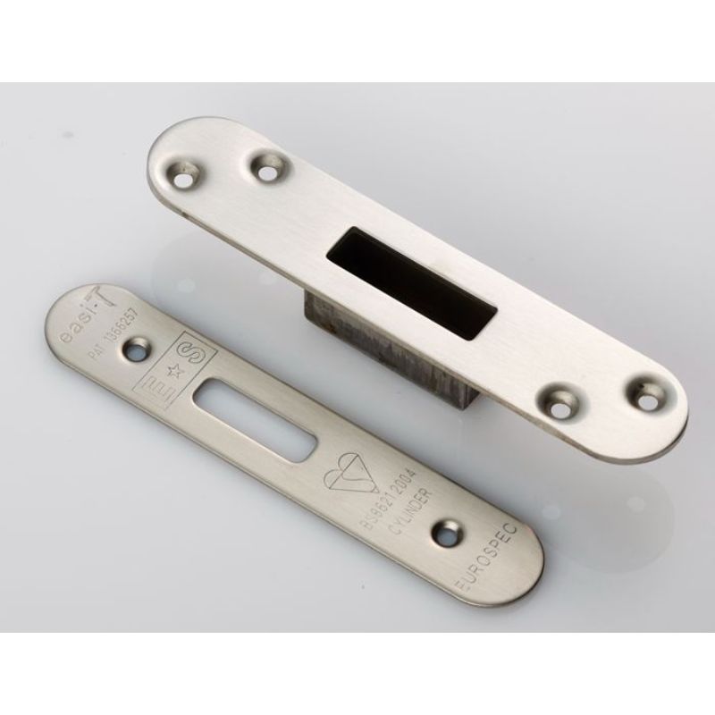 Carlisle Brass Forend Strike & Fixing Pack To Suit BS8621 Cylinder Deadlock-Satin Stainless Steel-Radius Forend