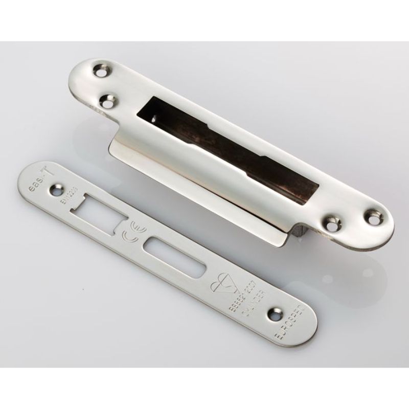 Carlisle Brass Forend Strike & Fixing Pack To Suit BS8621 Cylinder Sashlock-Bright Stainless Steel-Radius Forend