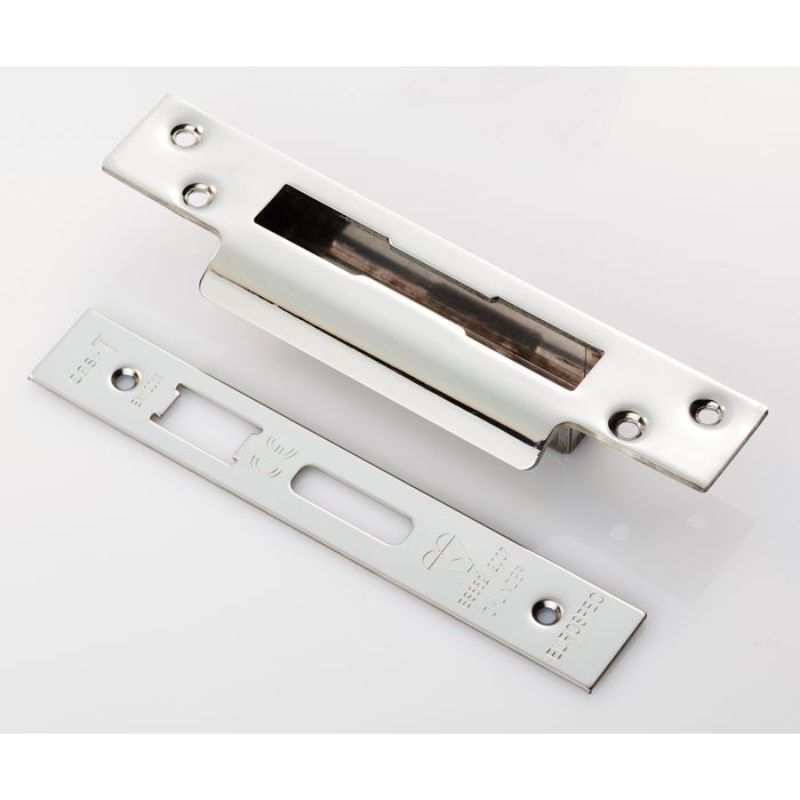 Carlisle Brass Forend Strike & Fixing Pack To Suit BS8621 Cylinder Sashlock-Bright Stainless Steel-Square Forend