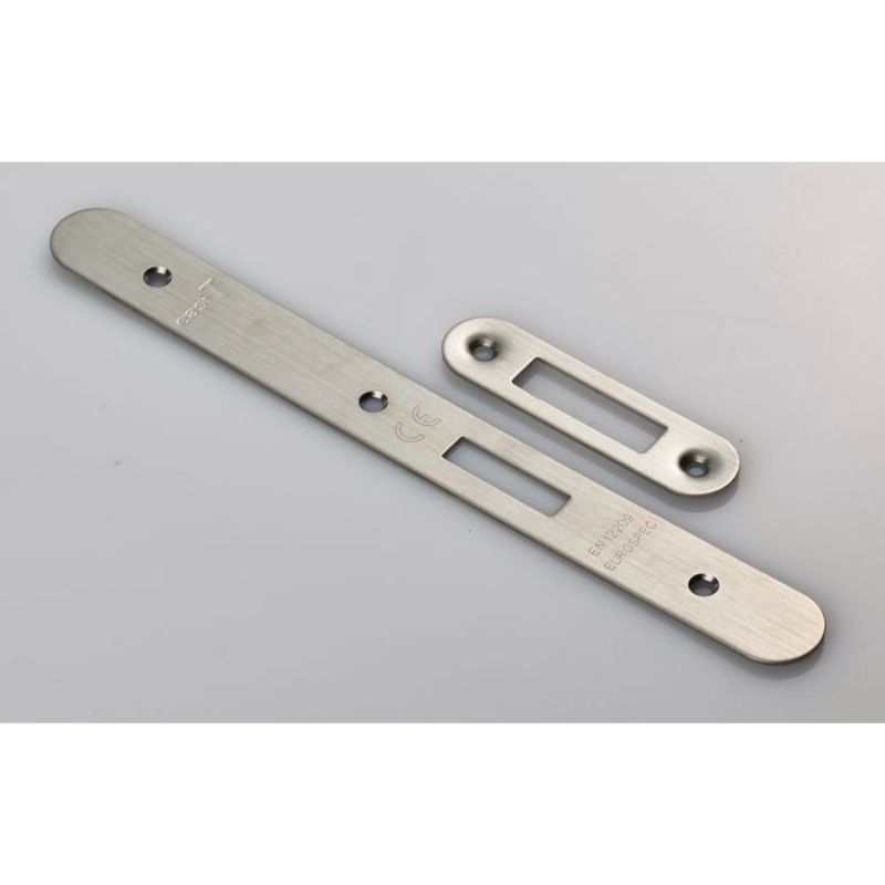 Carlisle Brass Forend Strike & Fixing Pack To Suit Din Euro Deadlock-Satin Stainless Steel-Radius Forend