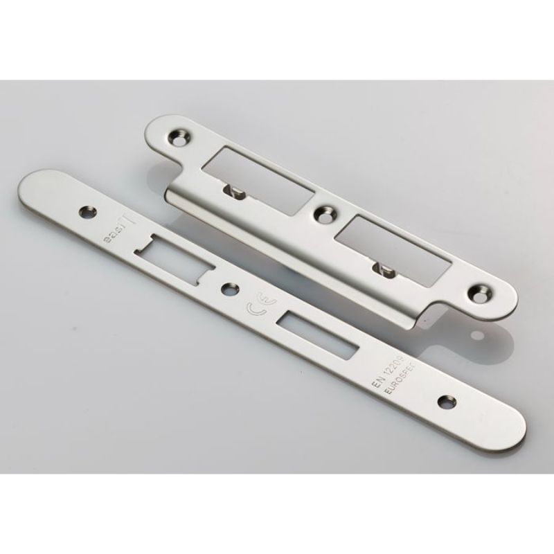 Carlisle Brass Forend Strike & Fixing Pack To Suit Din Euro Sash/Bathroom Lock-Bright Stainless Steel-Radius Forend