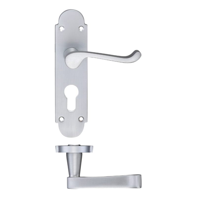 Project Oxford Lever on Europrofile Lock Backplate - 168mm x 42mm-Satin Chrome