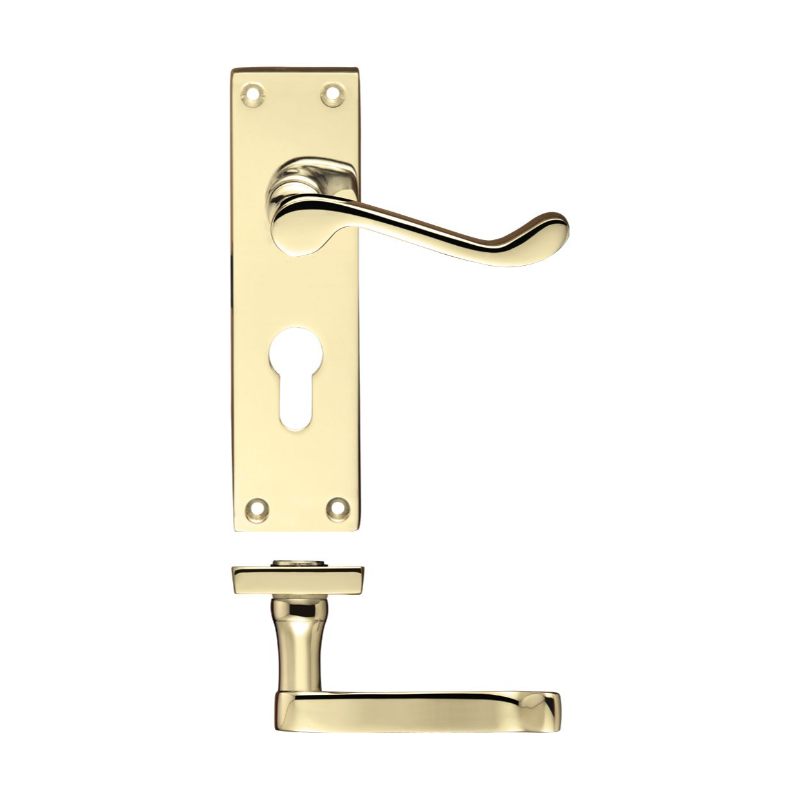 Project Victorian Scroll Lever on Europrofile Lock Backplate -150mm x 40mm-Electro Brass