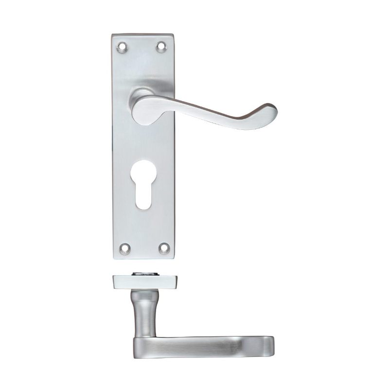 Project Victorian Scroll Lever on Europrofile Lock Backplate -150mm x 40mm-Satin Chrome