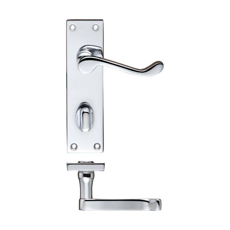 Project Victorian Scroll Lever on Bathroom Backplate -150mm x 40mm-Polished Chrome