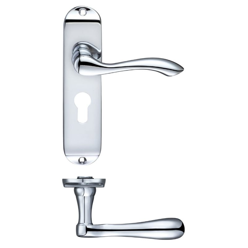 Project Arundel Lever on Europrofile Lock Backplate - 180mm x 40mm-Polished Chrome