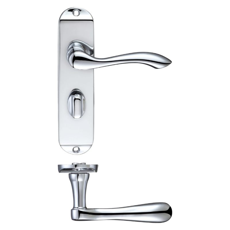 Project Arundel Lever on Bathroom Backplate - 180mm x 40mm-Polished Chrome