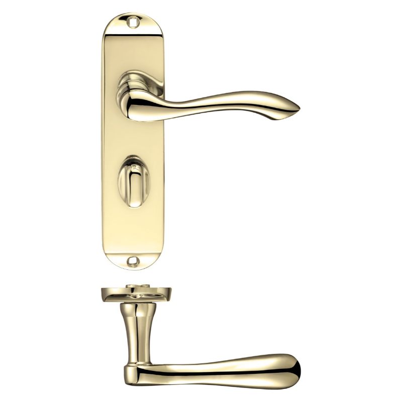 Project Arundel Lever on Bathroom Backplate - 180mm x 40mm-Electro Brass