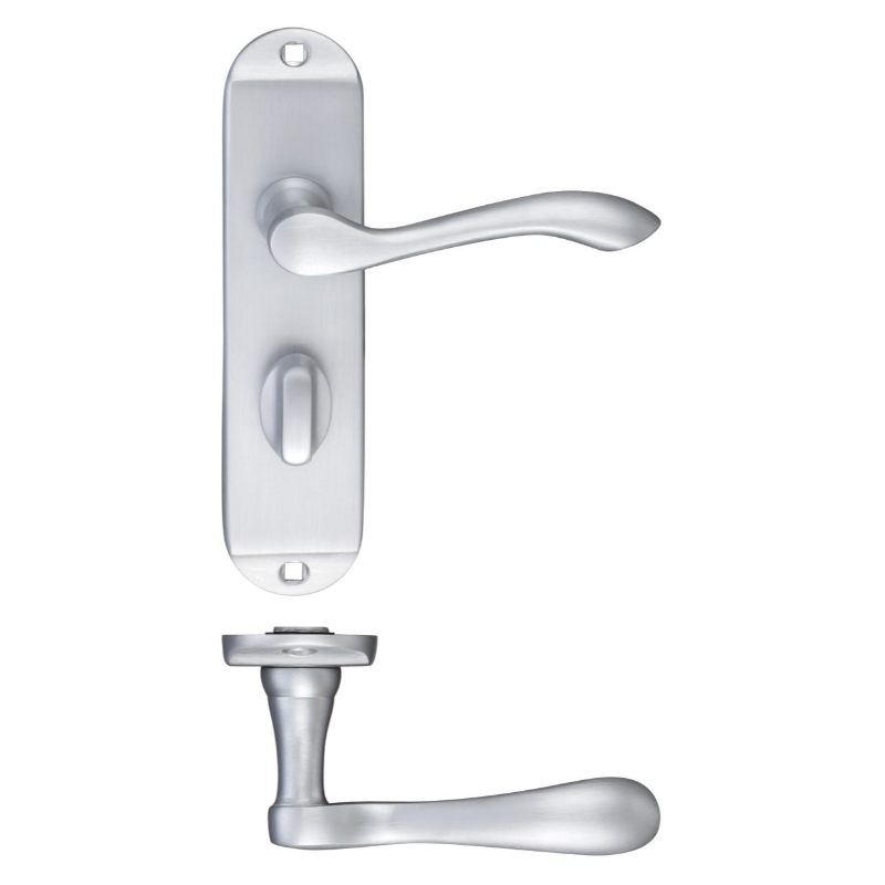 Project Arundel Lever on Bathroom Backplate - 180mm x 40mm-Satin Chrome