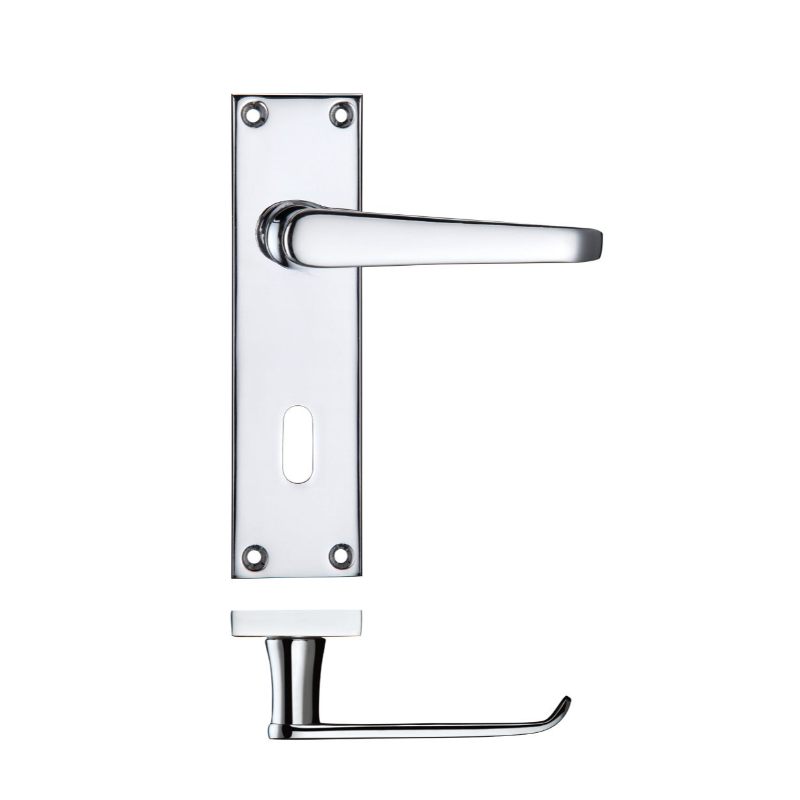 Project Victorian Flat Lever on Lock Backplate 150 x 40mm-Polished Chrome