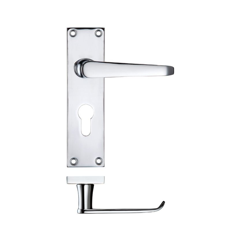 Project Victorian Flat Lever on Europrofile Lock Backplate 150 x 40mm-Polished Chrome