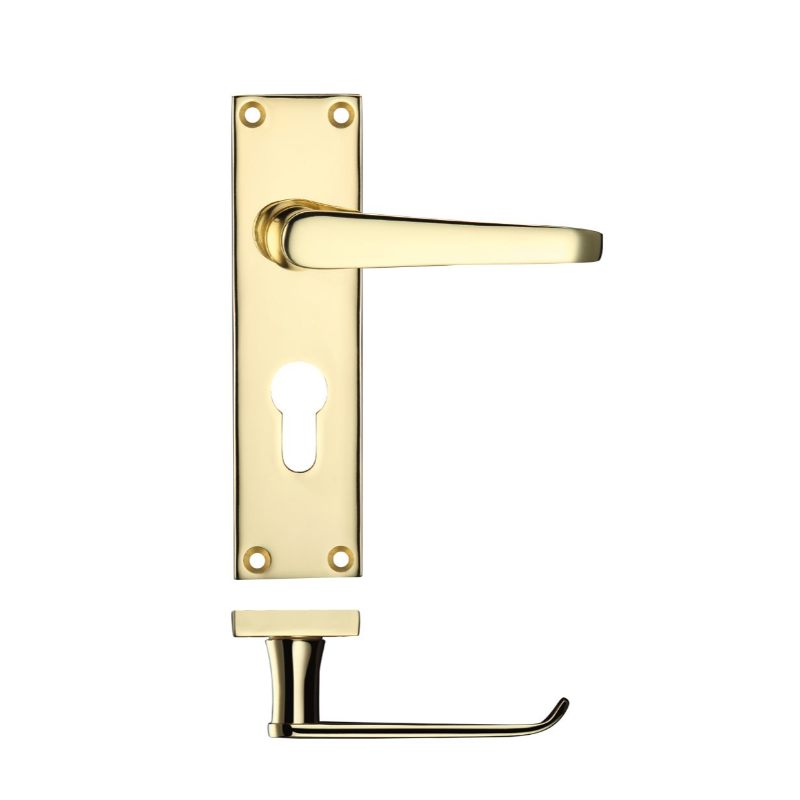 Project Victorian Flat Lever on Europrofile Lock Backplate 150 x 40mm-Electro Brass