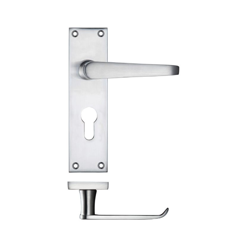 Project Victorian Flat Lever on Europrofile Lock Backplate 150 x 40mm-Satin Chrome