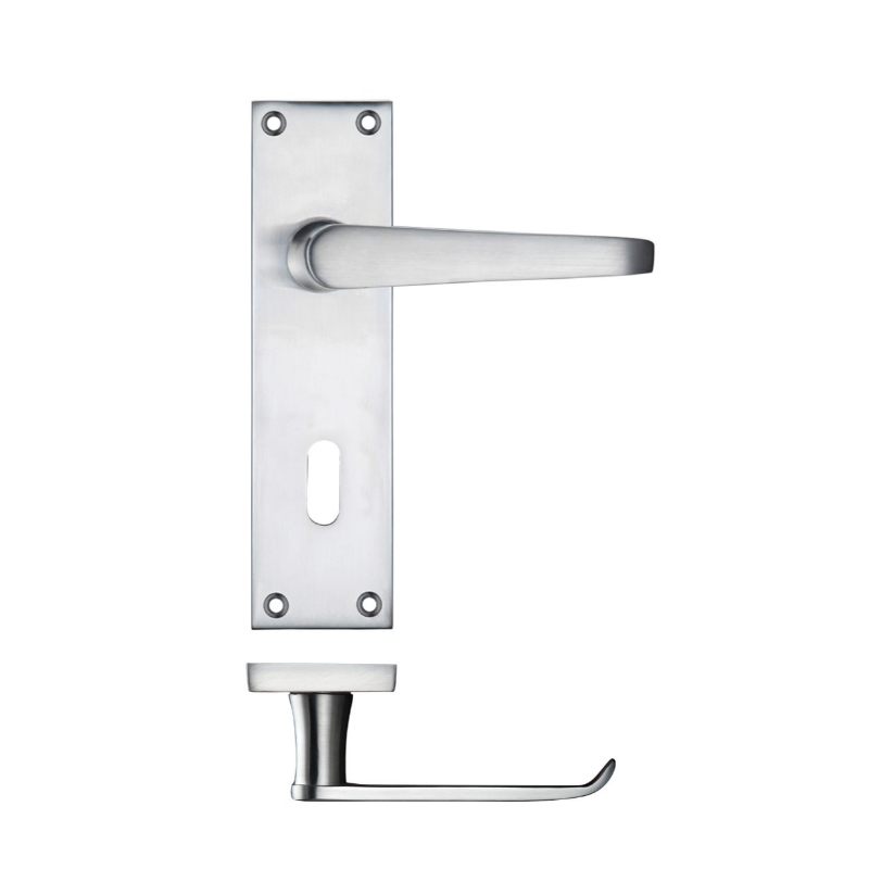Project Victorian Flat Lever on Lock Backplate 150 x 40mm-Satin Chrome