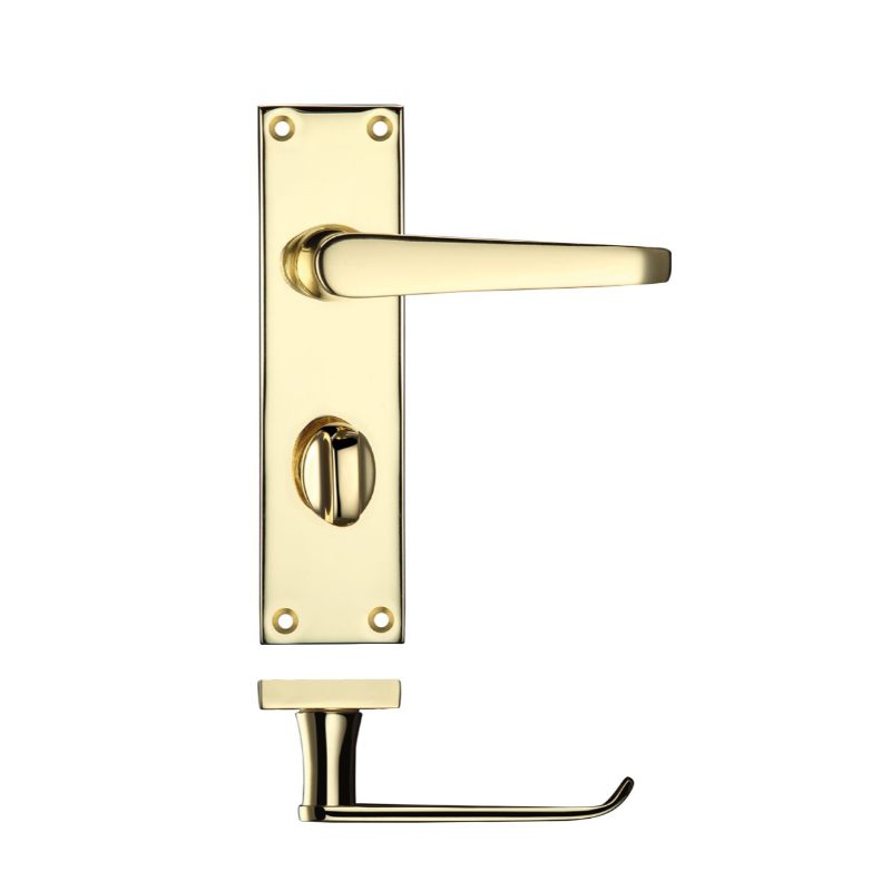 Project Victorian Flat Lever on Bathroom Backplate 150 x 40mm-Electro Brass
