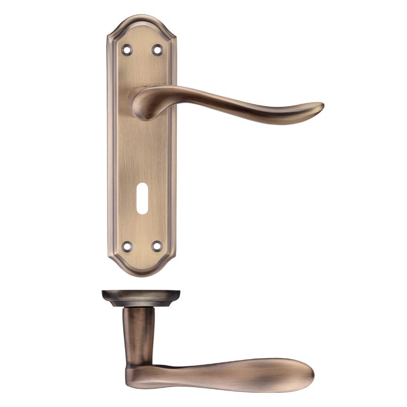 Project Lincoln Lever on Lock Backplate 180x48mm-Florentine Bronze