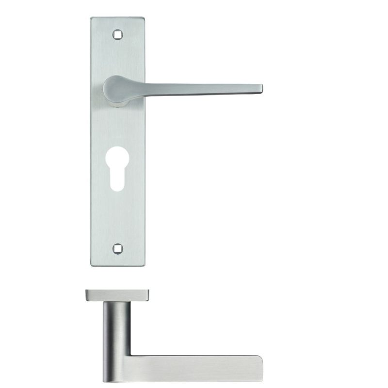 Draco Lever Euro Lock (47.5mm c/c) On Backplate - 190x42mm - Satin Chrome-Satin Chrome