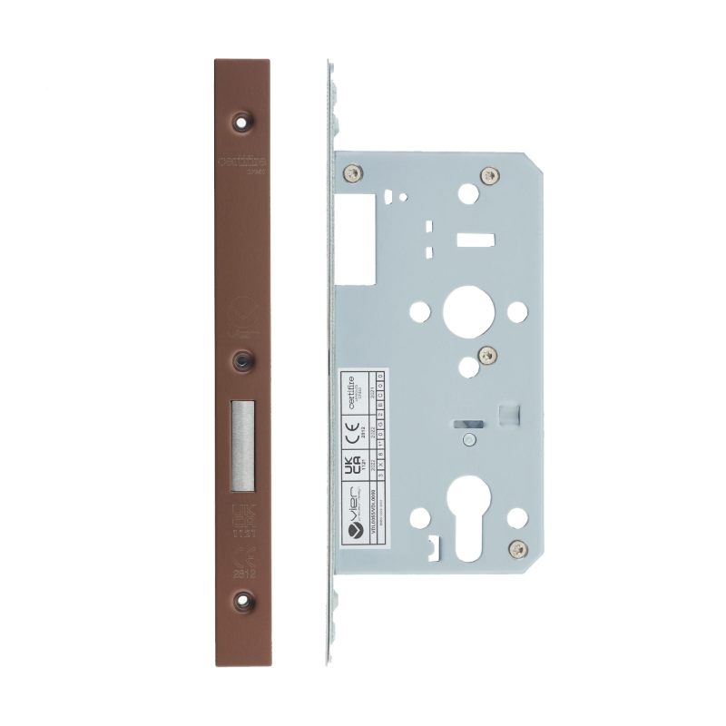 Din Euro Deadlock- Backset 55mm - 2 Pc Forend Square - PVDBZ - Satin Bronze Effect-PVD Bronze