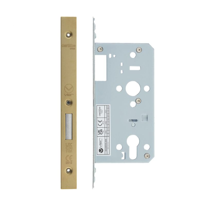 Din Euro Deadlock- Backset 55mm - 2 Pc Forend - Square - PVDSB - Satin Brass Effect-PVD Satin Brass